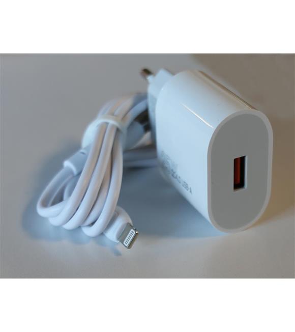 Elba ELB07-USB-25WIOS Beyaz 25W Usb Ev Şarj Kafa+ Usb 1mt Lightning Kablo QC4.0 Hızlı Şarj
