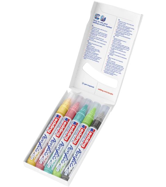Edding Markör Akrilik Orta Uçlu 5 Li Set Pastel