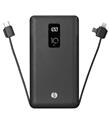 S-link IP-T100C 10000mAh Lightning+Micro+Type C Kablolu Powerbank Siyah LCDli