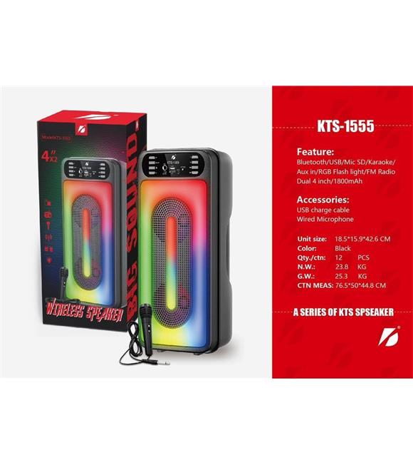 KTS-1555 Siyah Mikrofonlu Bluetooth-Fm-Usb Küçük El Anfisi Usb