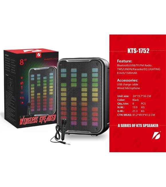 KTS-1752 Mikrofonlu Bleutooth-Fm-Usb Küçük El Anfisi RGB