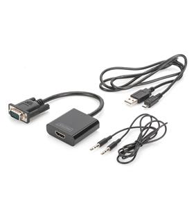 Digitus DA-70473 VGA  -  HDMI Çevirici + Ses (3.5mm), Full HD (1080p), Kablolu, 15 cm, Siyah Renk