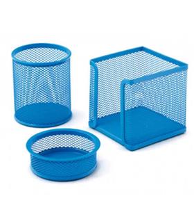 Mimaks Masa Seti Ataşlık-Kağıtlık-Kalemlik 3 LÜ Metal Perforeli Mavi MS-3