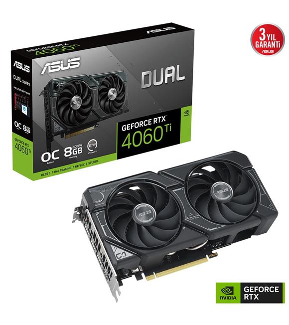 Asus Dual GeForce RTX4060TI OC DUAL-RTX4060TI-O8G 8GB GDDR6 128Bit DX12 DLSS 3 Gaming Ekran Kartı