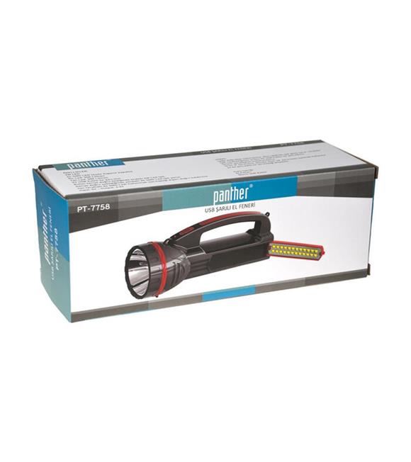 Panther PT-7758 Usb Şarjlı Spot Fener 2W Led+24 Smd Led Açılır Kapanır Kapaklı