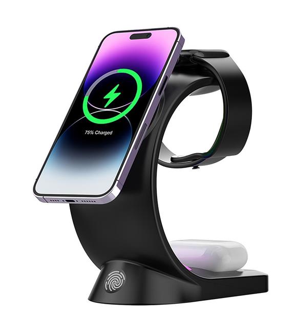 S-link SL-CW20 Telefon, Saat, Kulaklık Uyumlu 15W Siyah RGB Kablosuz Şarj Cihazı