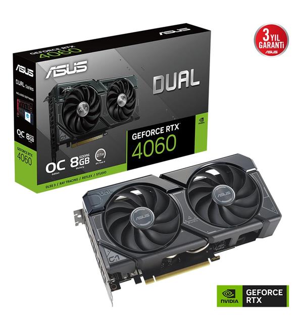 Asus Dual GeForce RTX4060 OC DUAL-RTX4060-O8G 8GB GDDR6 128 Bit DLSS 3 Ekran Kartı