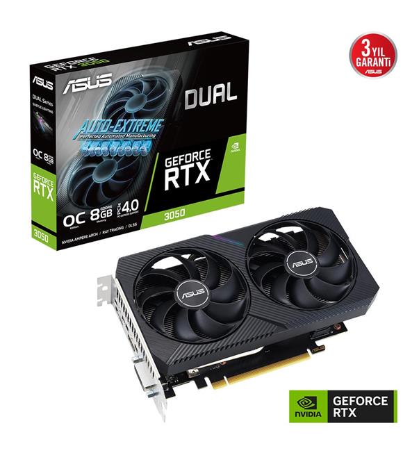 Asus GeForce DUAL-RTX3050-O8G-V2 GDDR6 128Bit DX12 Ekran Kartı