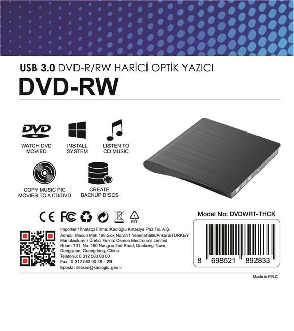 Elba DVDWRT-THCK Harici Dvdrw Thick, Siyah Dvd Yazıcı Writer CD-DVD Aksesuarları