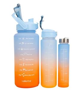 Valletta VLT1288 Eldorado 3lü Set  Motivasyonel Su Matarası Mavi Bez(2000ml-750ml-300ml)