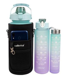 Valletta VLT1282 Eldorado 3lü Set  Motivasyonel Su Matarası Yeşil Çanta(2000ml-750ml-300ml)