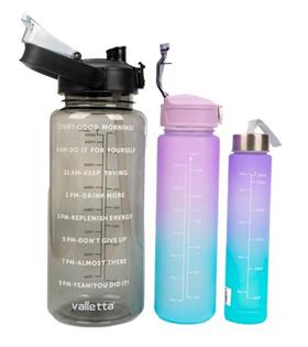 Valletta VLT1296 Figo 3lü Set  Motivasyonel Su Matarası Siyah(2000ml-750ml-300ml)