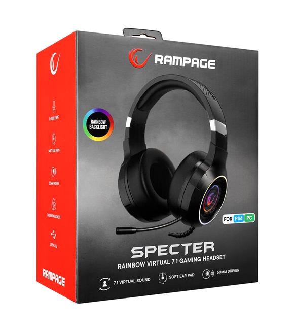 Rampage RM-K56 SPECTER Siyah USB 7.1 Rainbow Ledli Gaming Mikrofonlu Oyuncu Kulaklığı