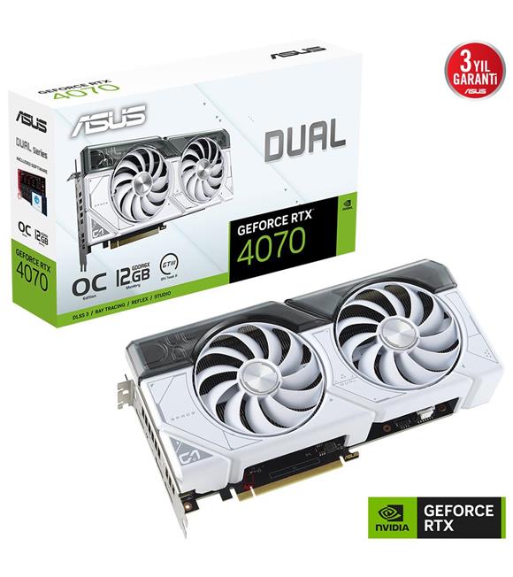 Asus Dual GeForce RTX 4070 OC DUAL-RTX4070-O12G-WHITE GDDR6X 192Bit DX12 DLSS 3 Ekran Kartı