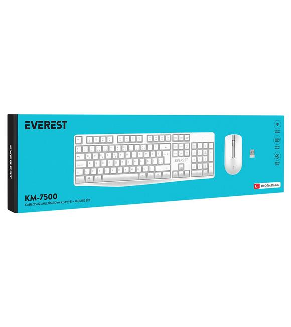 Everest KM-7500 Beyaz Kablosuz Q Multimedia Klavye + Mouse Set