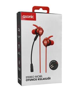 Asonic AS-XGK100 Splitter Hediyeli 3.5mm Gaming Kırmızı Kulak İçi Mikrofonlu Kulaklık