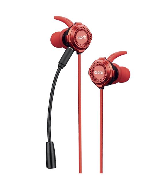 Asonic AS-XGK100 Splitter Hediyeli 3.5mm Gaming Kırmızı Kulak İçi Mikrofonlu Kulaklık