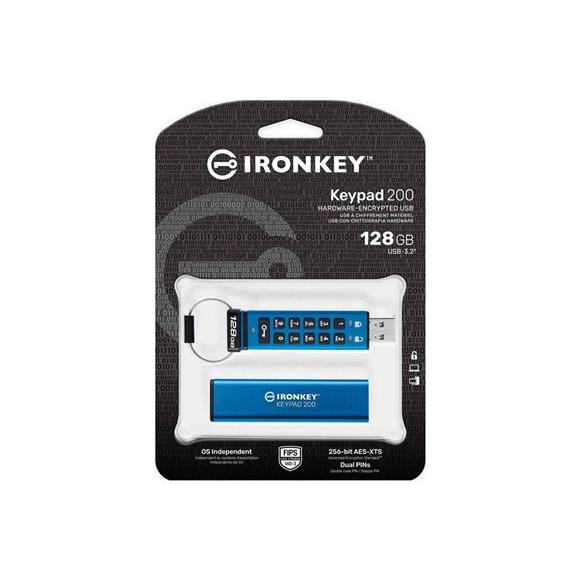 Kingston IKKP200-128GB 128GB IronKey Keypad 200, FIPS 140-3 Lvl 3 (Pending) Flash Bellek
