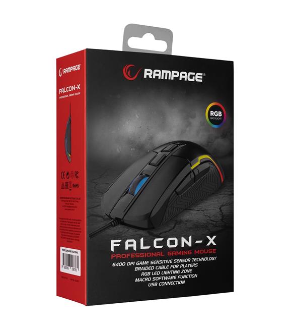 Rampage SMX-R68 FALCON-X Usb Siyah 800-6400 dpi RGB Ledli Gaming Oyuncu Mouse