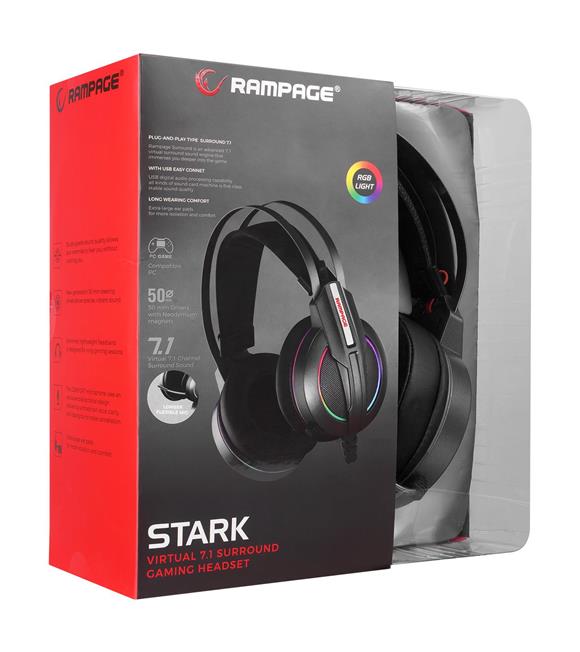 Rampage RM-K6 STARK PLUS USB 7.1 Double RGB Efektli Metalik Gri Gaming Oyuncu Mikrofonlu Kulaklık