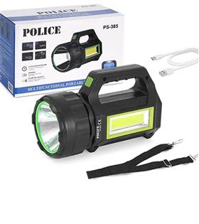 Polıce PS-385 Yan Aydınlatmalı,Kırmızı Işık ve Kırmızı İkaz Işıklı, Şarjlı Spot Fener