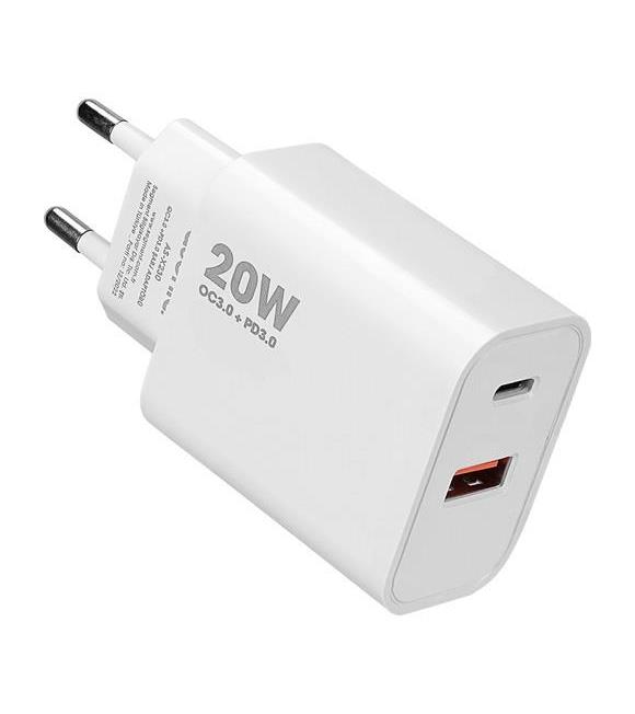 Asonic AS-X230 20W PD3.0-Quick Charge QC3.0 Type USB-C +USB A Hızlı Beyaz Ev Şarj Adaptör
