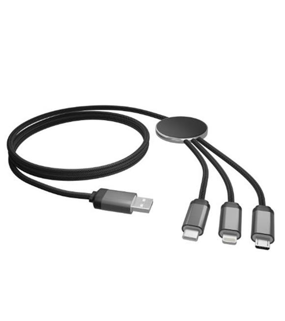 S-link SL-CP110 1m 2A MicroUSB+Lightning+TypeC 3 in 1 LED Logolu Şarj Kablosu