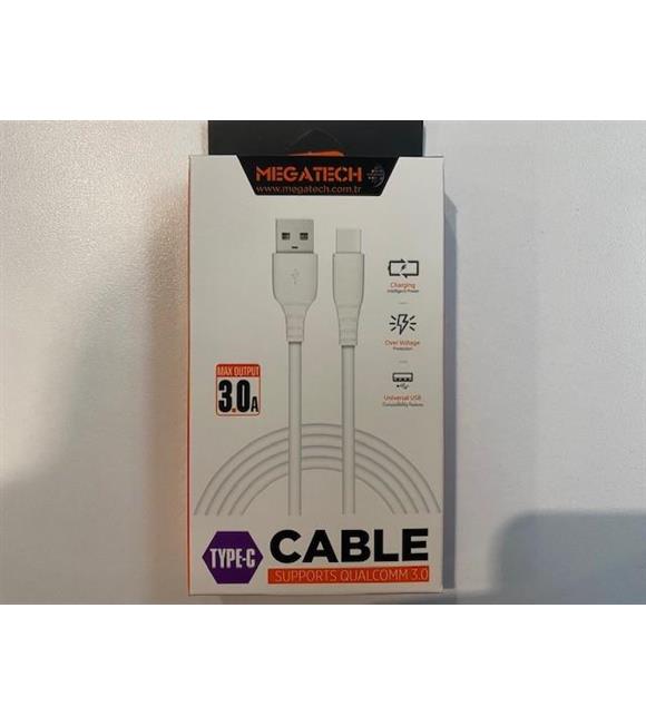 Megatech CHC65 3.0a 1mt Beyaz Usb Type-c Şarj Kablosu Cep Telefonu Aksesuarları