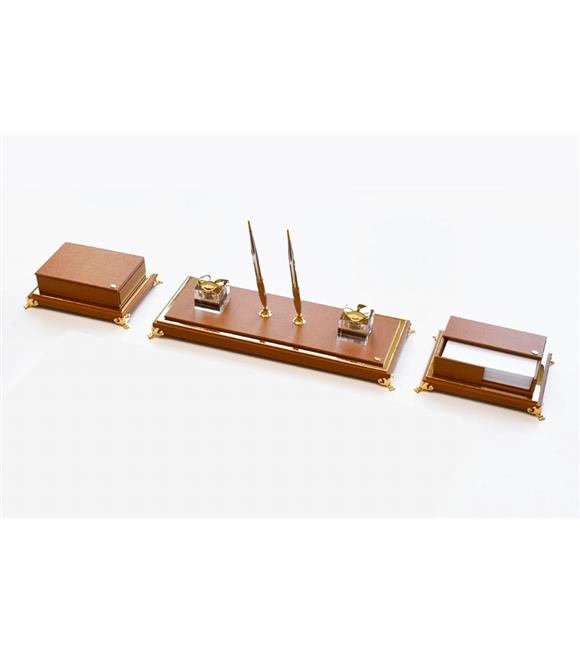 Tabac Gold And Leather Table Set Elegance Master 1936 Altın Ve Deri Masa Seti Sümen Takımları ve Deri Ürünler
