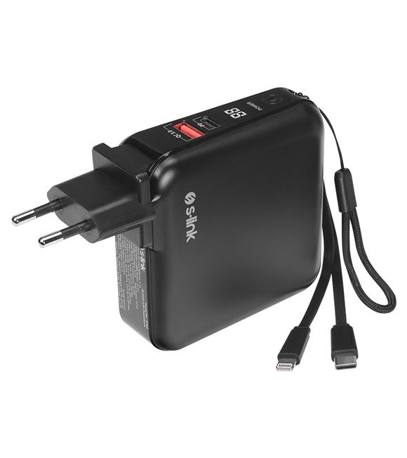S-link G150 15000mAh Lightning+Type-C Kablolu Powerbank Siyah PD22.5W LCD AC Prizli Pil Şarj Cihazı