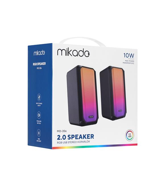 Mikado MD-356 2.0 5Wx2CH RGB Ledli Siyah USB Multimedia Oyuncu Speaker Hoparlör_4