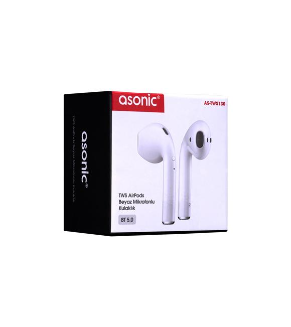 Asonic AS-TWS130 Beyaz Mobil Telefon Uyumlu Bluetooth TWS AirPods Mikrofonlu Kulaklık