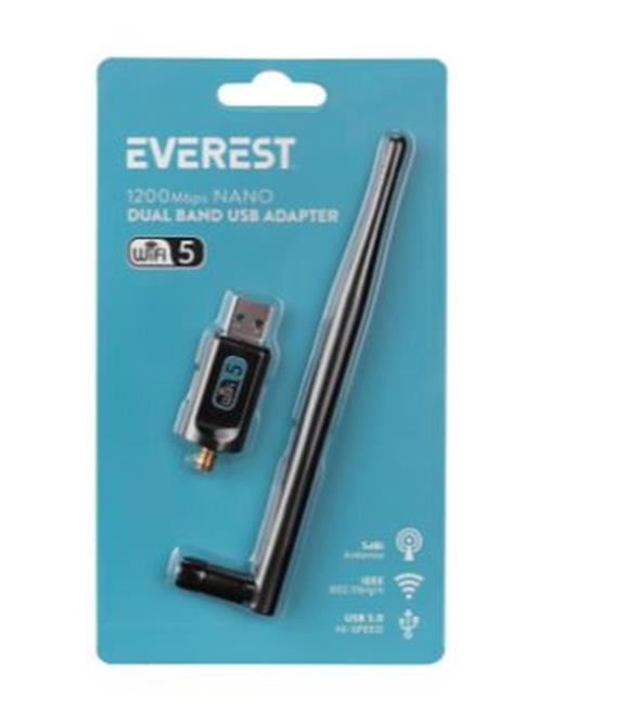 Everest EWN-AC1200 2T2R 1200Mbps 2.4GHz-5GHz Wifi USB3.0 Kablosuz Adaptör