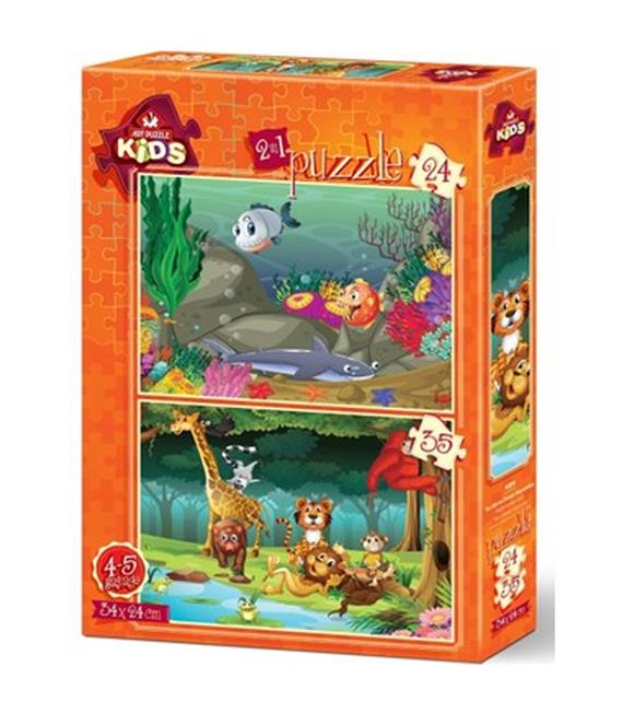 Art Puzzle 24+35 Parça Su Altı Ve Orman Hayvanları 4494