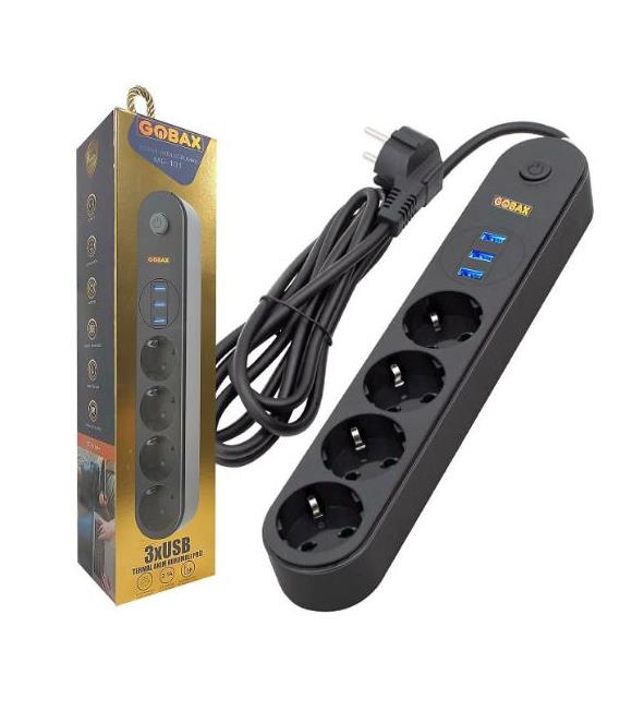 Gobax MG-101 4lü 3 USBli 2 mt Termal Akım Korumalı Priz