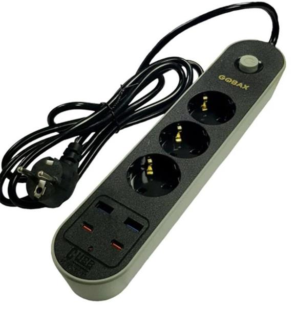 Gobax MG-106 2xUsb+2Type-C Çıkışlı 3lü 2Metre Akım Korumalı Priz
