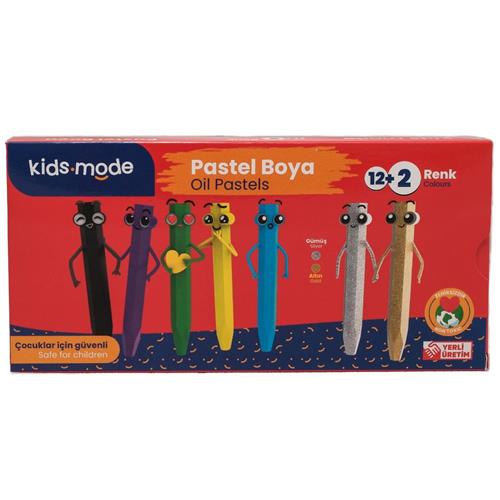 Kidsmode Yağlı Pastel Boya Altıgen 12+2 Renk Okula Dönüş Kampanyası Boya Gereçleri