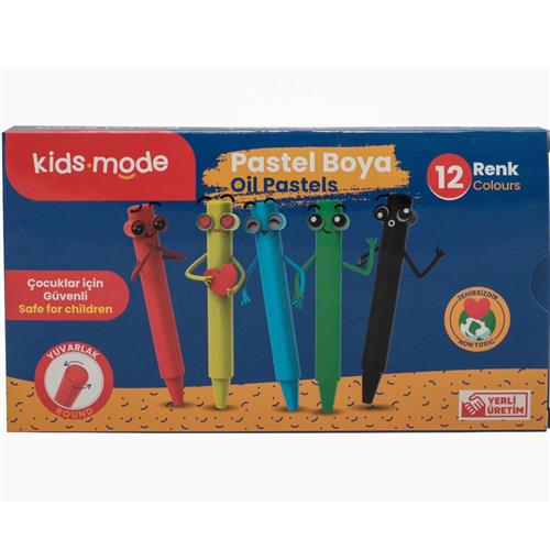 Kidsmode Yağlı Pastel Boya Yuvarlak 12 Renk Okula Dönüş Kampanyası Boya Gereçleri