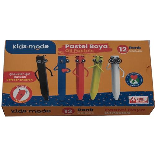 Kidsmode Yağlı Pastel Boya Üçgen 12 Renk Okula Dönüş Kampanyası Boya Gereçleri