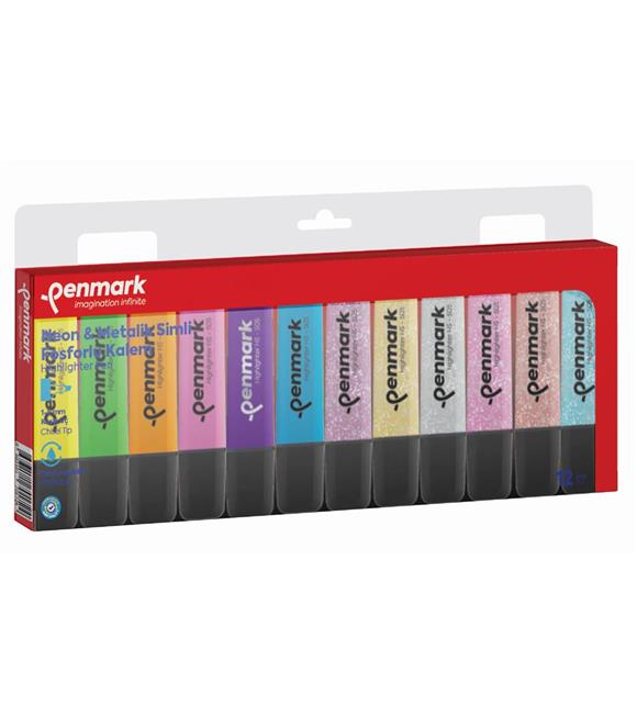 Penmark Fosforlu Kalem 12 Li Karışık Renk 6 Neon+ 6 Simli