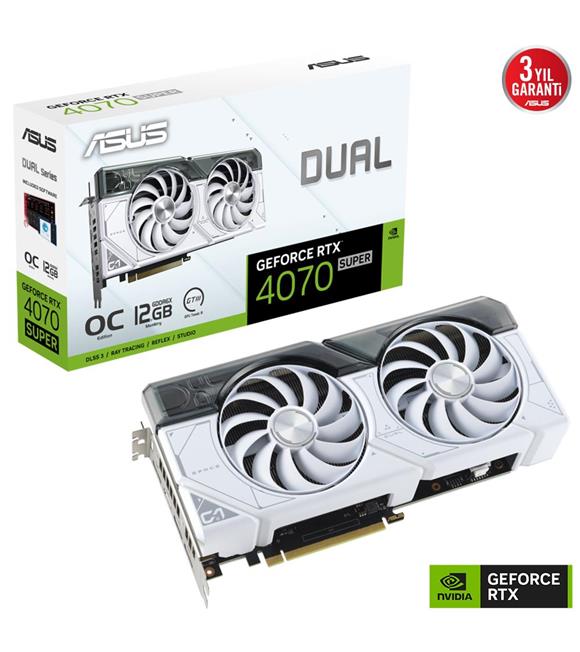Asus Dual GeForce RTX4070S Super Beyaz DUAL-RTX4070S-O12G-WHITE 12GB GDDR6X 192Bit Ekran Kartı
