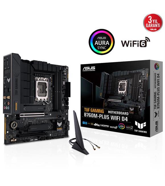 Asus TUF Gaming B760M-Plus WIFI D4 Intel B760 Soket 1700 DDR4 5333(OC)MHz mATX Gaming Anakart