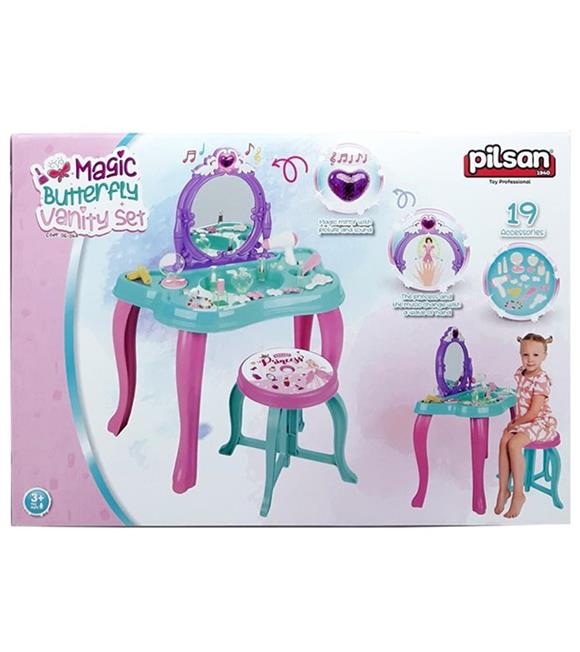 Pilsan Oyuncak Müzikli Sihirli Kelebek Makyaj Masası 19 Aksesuar Pembe-Mor 3+ 06048
