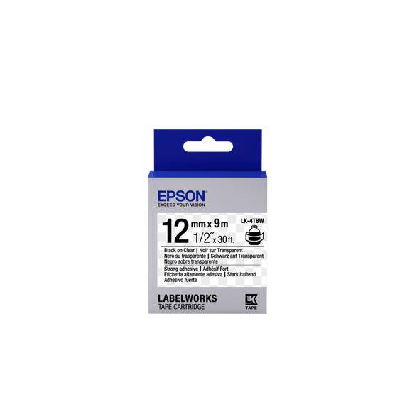 Epson LK-4TBW Güçlü Yapışkanlı Şeffaf Üzeri Siyah 12mm 9Metre Etiket