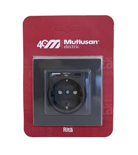 Mutlusan Tekli Şok Korumalı Antrasit  Priz (2220 629 0286) Sıva Üstü