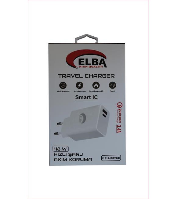 Elba ELB13 Elb-48w 3.4A USB-Pd48 (Usb+Type-C) Akıllı Koruma- Isıya Dayanklı Hızlı Şarj Ev Şarj Kafa
