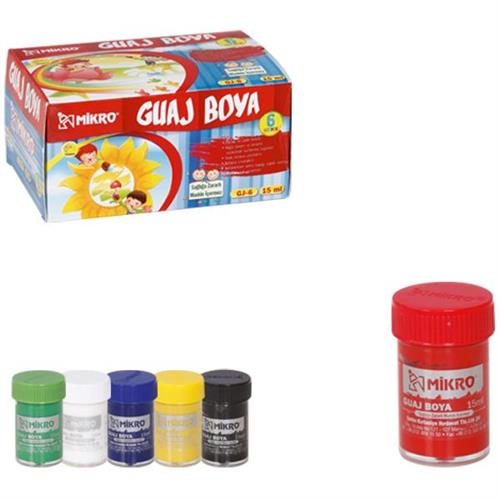 Mikro Guaj Boya Şişe 6 Renk 15 ML GJ-06 Okula Dönüş Kampanyası Boya Gereçleri