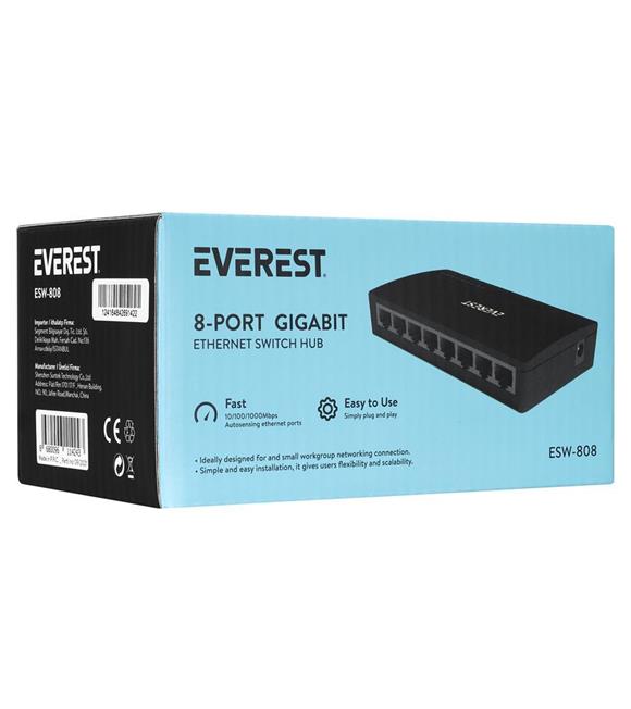 Everest EVERLINK ESW-808 8 Port 10-100-1000Mbps Gigabit Ethernet Masaüstü Ethernet Switch Hub_1