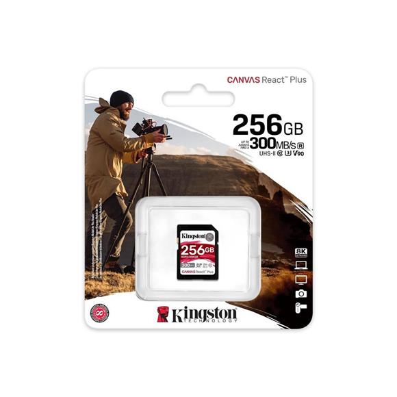 Kingston SDR2-256GB Canvas React Plus SDXC UHS-II 300R-260W U3 V90 for Full HD-4K-8K Hafıza Kartı