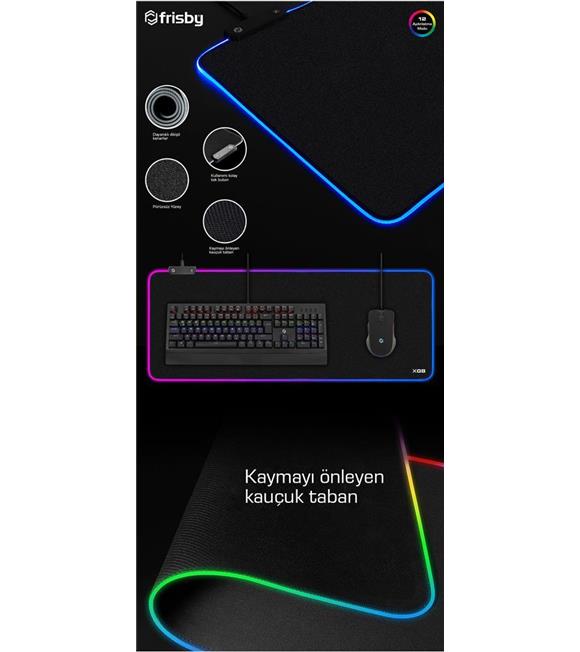 Frisby FMP-7055RGB Kumaş Oyun Mouse Pad (RGB)(800 x 300 x 4 mm)12 Aydınlatma Modu Su Geçirmez